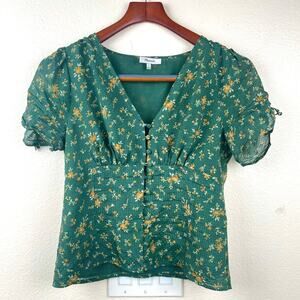 Y2K Womens Top Sz XS Babydoll Forest Fairy Cottage Feminine Delicate Puff Sleeve